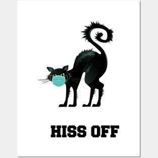 Hiss Off Black Cat with Face Mask Posters and Art